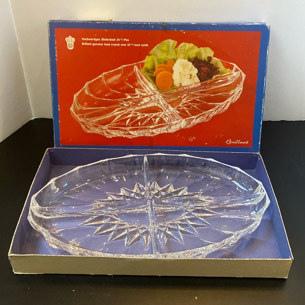 VTG 24% lead crystal oval relish vegetable 4 compartment tray READ